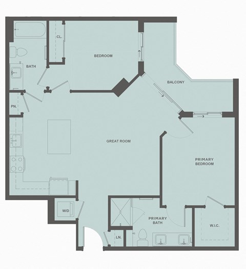 Floor plan for 2 beds, 2 baths, 987 sqft